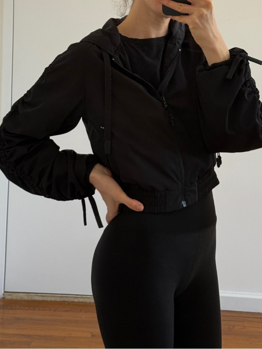 Women's Black Hooded Cropped Bomber Jacket